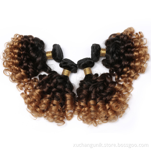 Uniky Factory Price Human Hair Bundles 1B/4/27 Colored Hair Bundles With Closure Bouncy Curly Hair Weaving For All Women